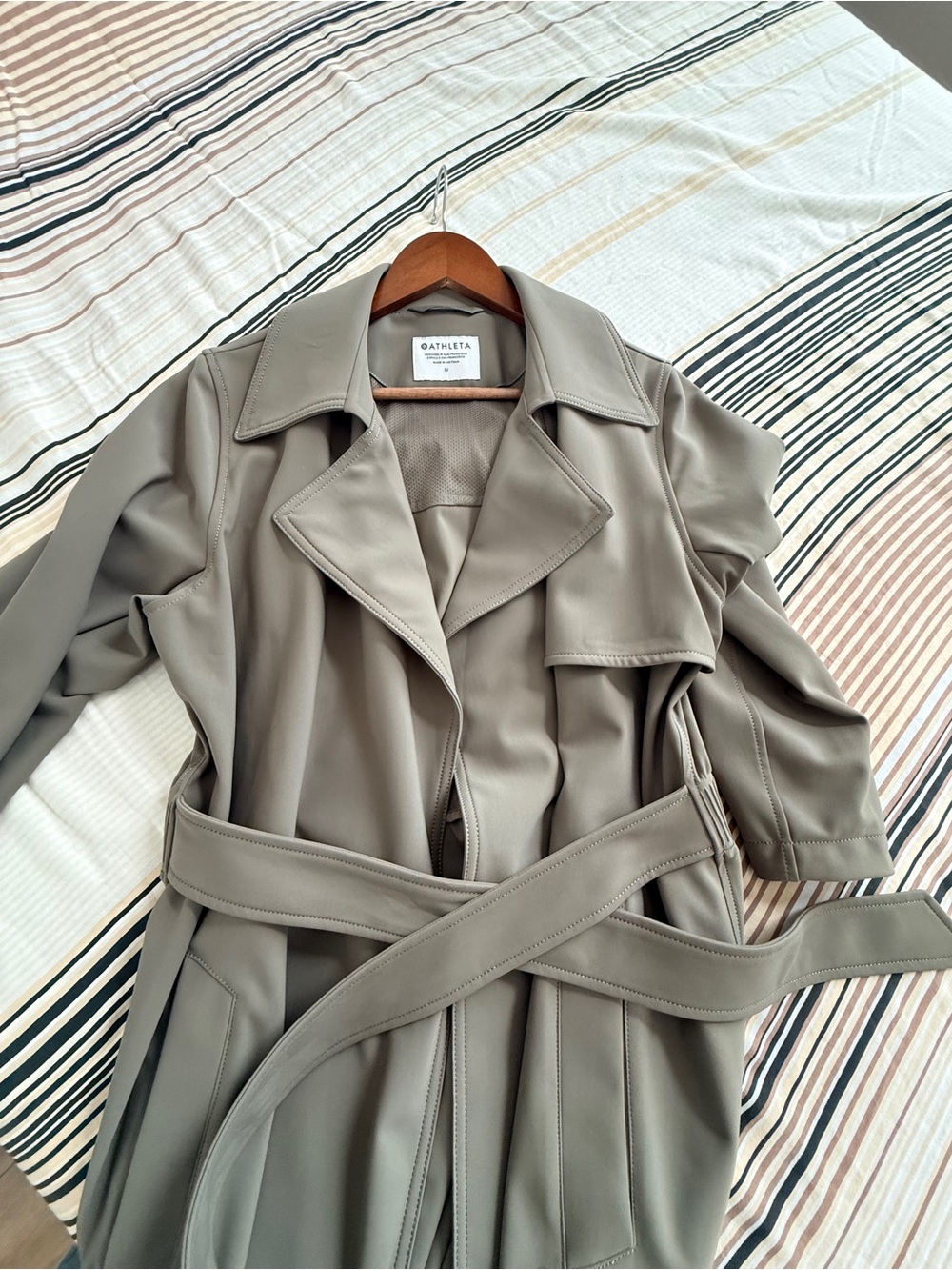 Athleta Trench Coat Olive with Self-Tie Belt